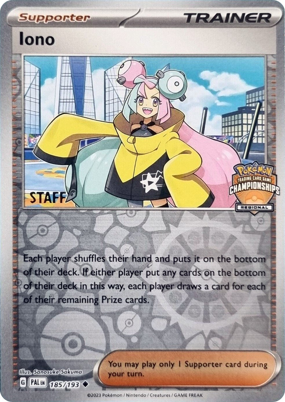 Iono (185/193) (Regional Championships Promo Staff) [League & Championship Cards] | Dragon's Lair Comics and Fantasy Houston TX