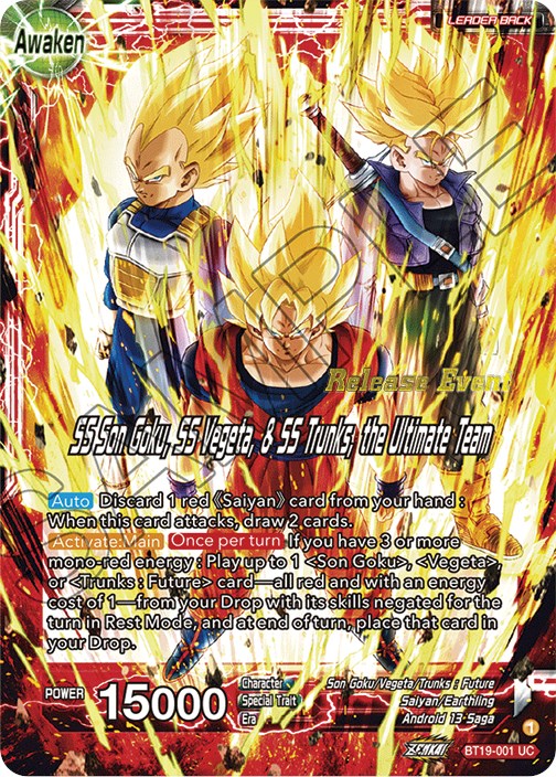 Son Goku & Vegeta & Trunks // SS Son Goku, SS Vegeta, & SS Trunks, the Ultimate Team (Fighter's Ambition Holiday Pack) (BT19-001) [Tournament Promotion Cards] | Dragon's Lair Comics and Fantasy Houston TX