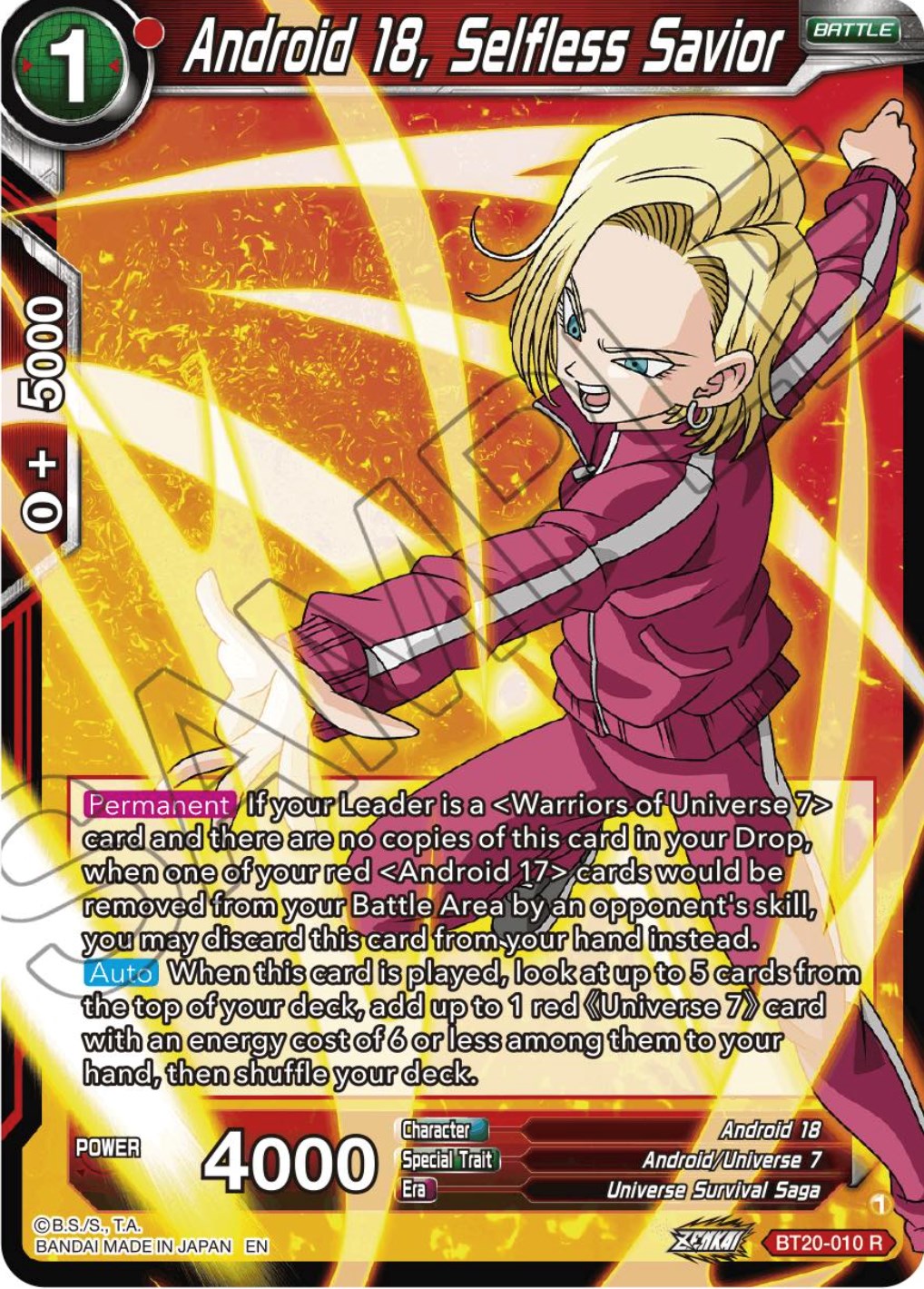 Android 18, Selfless Savior (BT20-010) [Power Absorbed] | Dragon's Lair Comics and Fantasy Houston TX