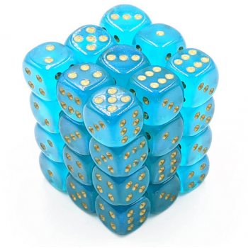 Chessex Borealis Glow in the Dark Teal With Gold 12mm D6 Dice Set | Dragon's Lair Comics and Fantasy Houston TX