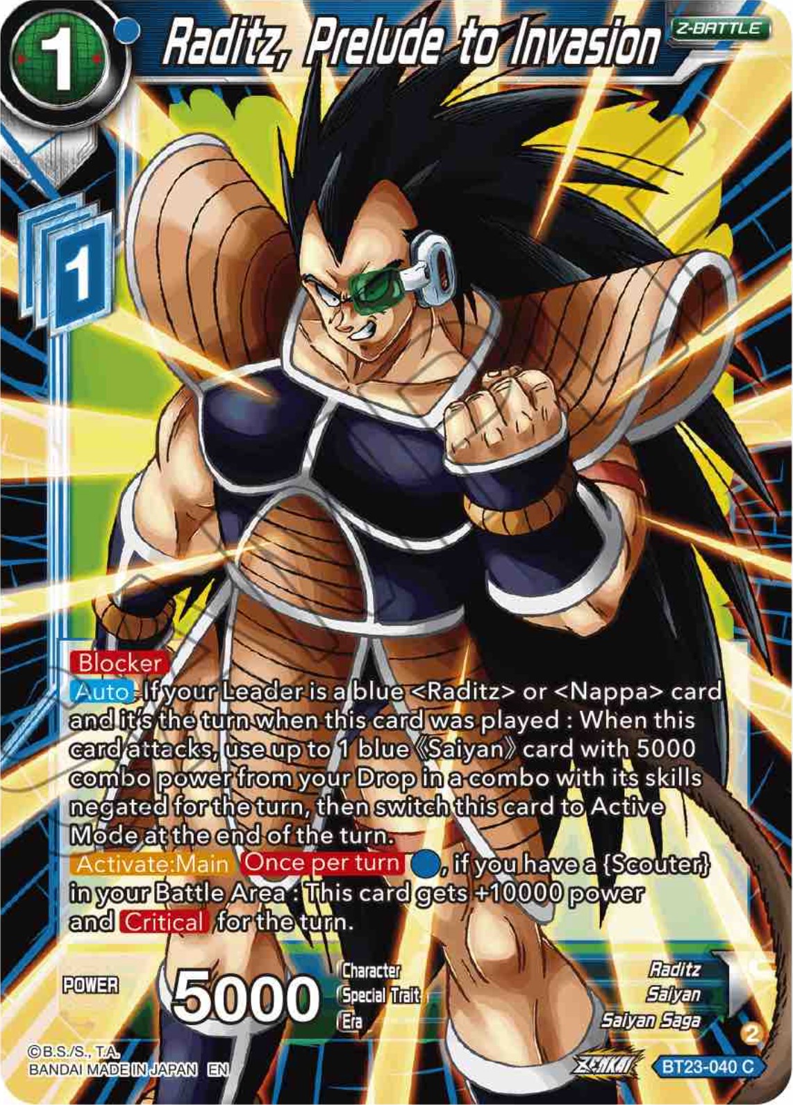 Raditz, Prelude to Invasion (BT23-040) [Perfect Combination] | Dragon's Lair Comics and Fantasy Houston TX