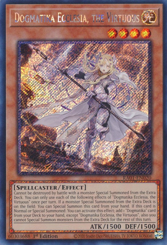 Dogmatika Ecclesia, the Virtuous [RA01-EN020] Platinum Secret Rare | Dragon's Lair Comics and Fantasy Houston TX