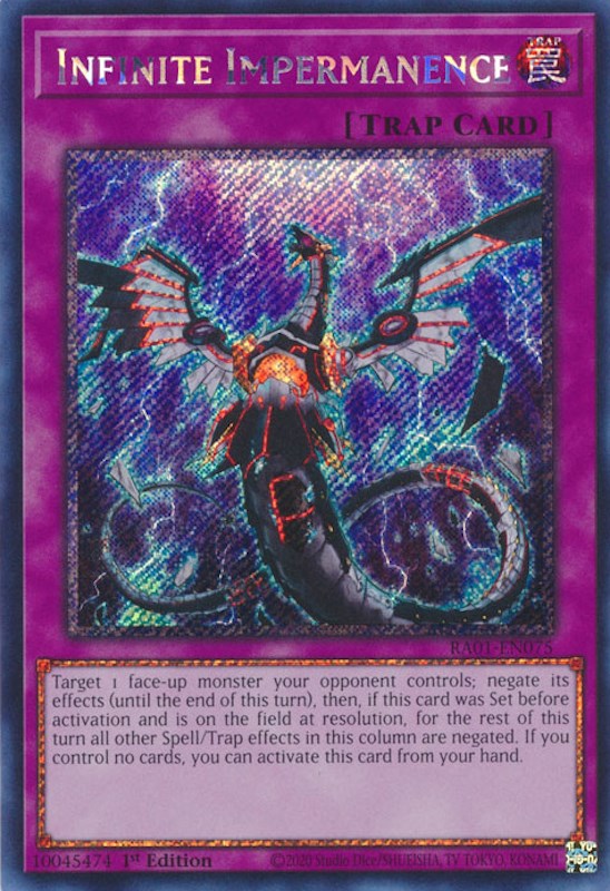 Infinite Impermanence [RA01-EN075] Platinum Secret Rare | Dragon's Lair Comics and Fantasy Houston TX