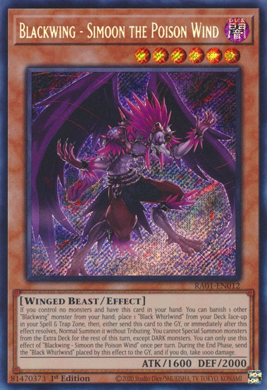 Blackwing - Simoon the Poison Wind [RA01-EN012] Secret Rare | Dragon's Lair Comics and Fantasy Houston TX