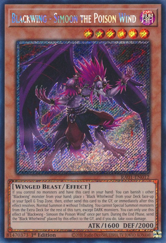 Blackwing - Simoon the Poison Wind [RA01-EN012] Platinum Secret Rare | Dragon's Lair Comics and Fantasy Houston TX