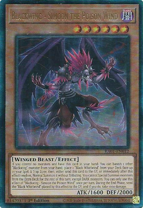 Blackwing - Simoon the Poison Wind [RA01-EN012] Prismatic Ultimate Rare | Dragon's Lair Comics and Fantasy Houston TX