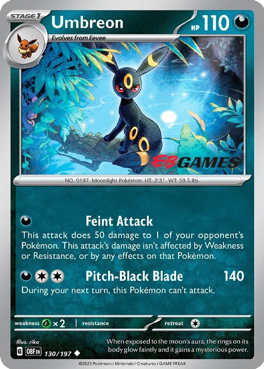 Umbreon (130/197) (EBGames Exclusive) [Scarlet & Violet: Obsidian Flames] | Dragon's Lair Comics and Fantasy Houston TX