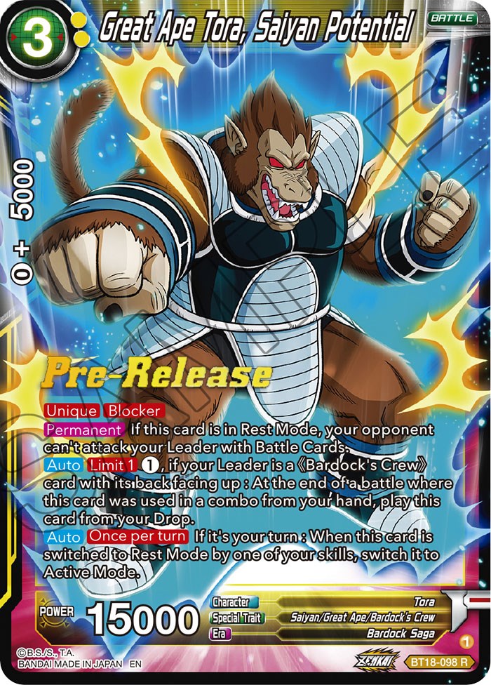 Great Ape Tora, Saiyan Potential (BT18-098) [Dawn of the Z-Legends Prerelease Promos] | Dragon's Lair Comics and Fantasy Houston TX