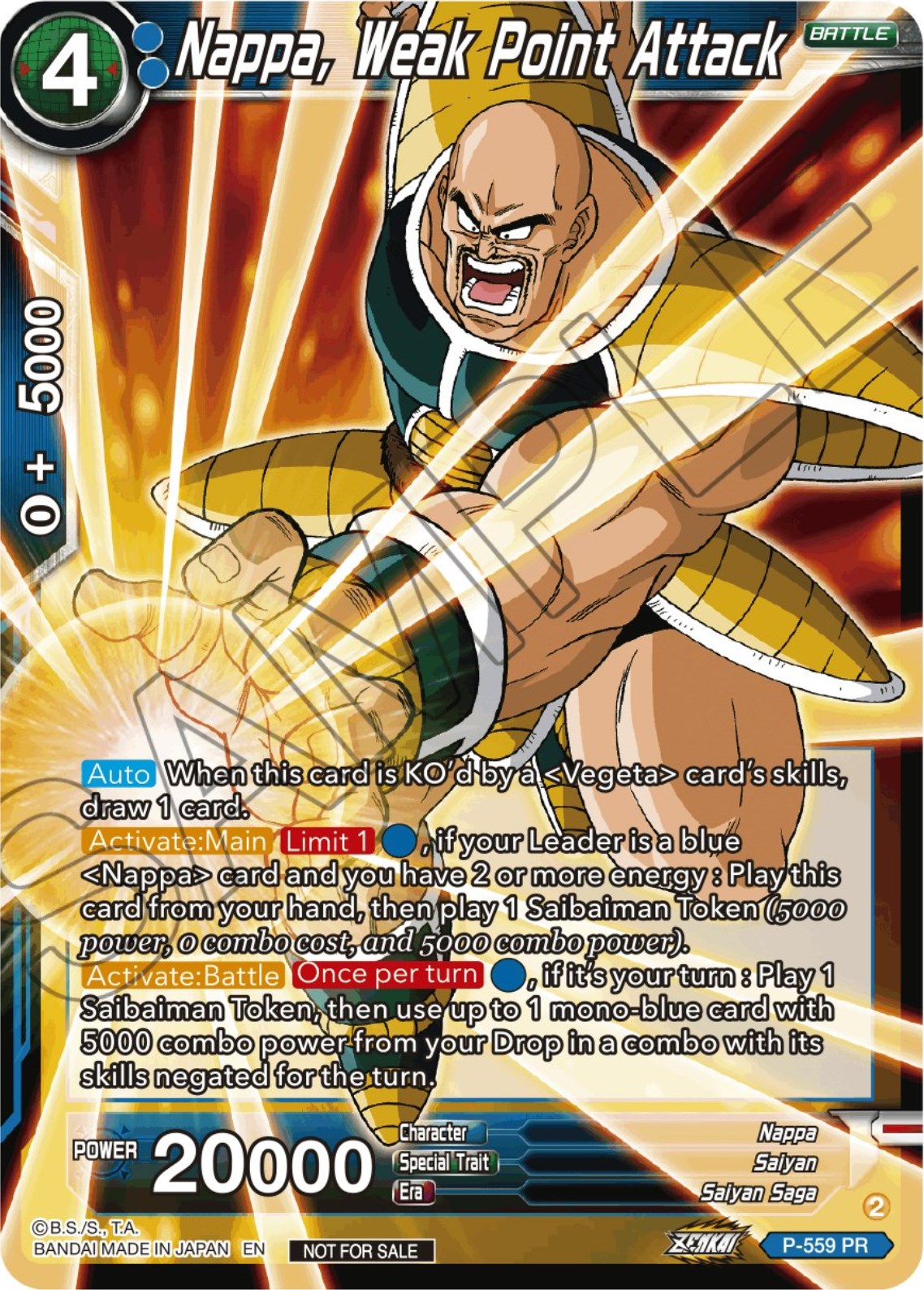 Nappa, Weak Point Attack (Zenkai Series Tournament Pack Vol.6) (P-559) [Tournament Promotion Cards] | Dragon's Lair Comics and Fantasy Houston TX