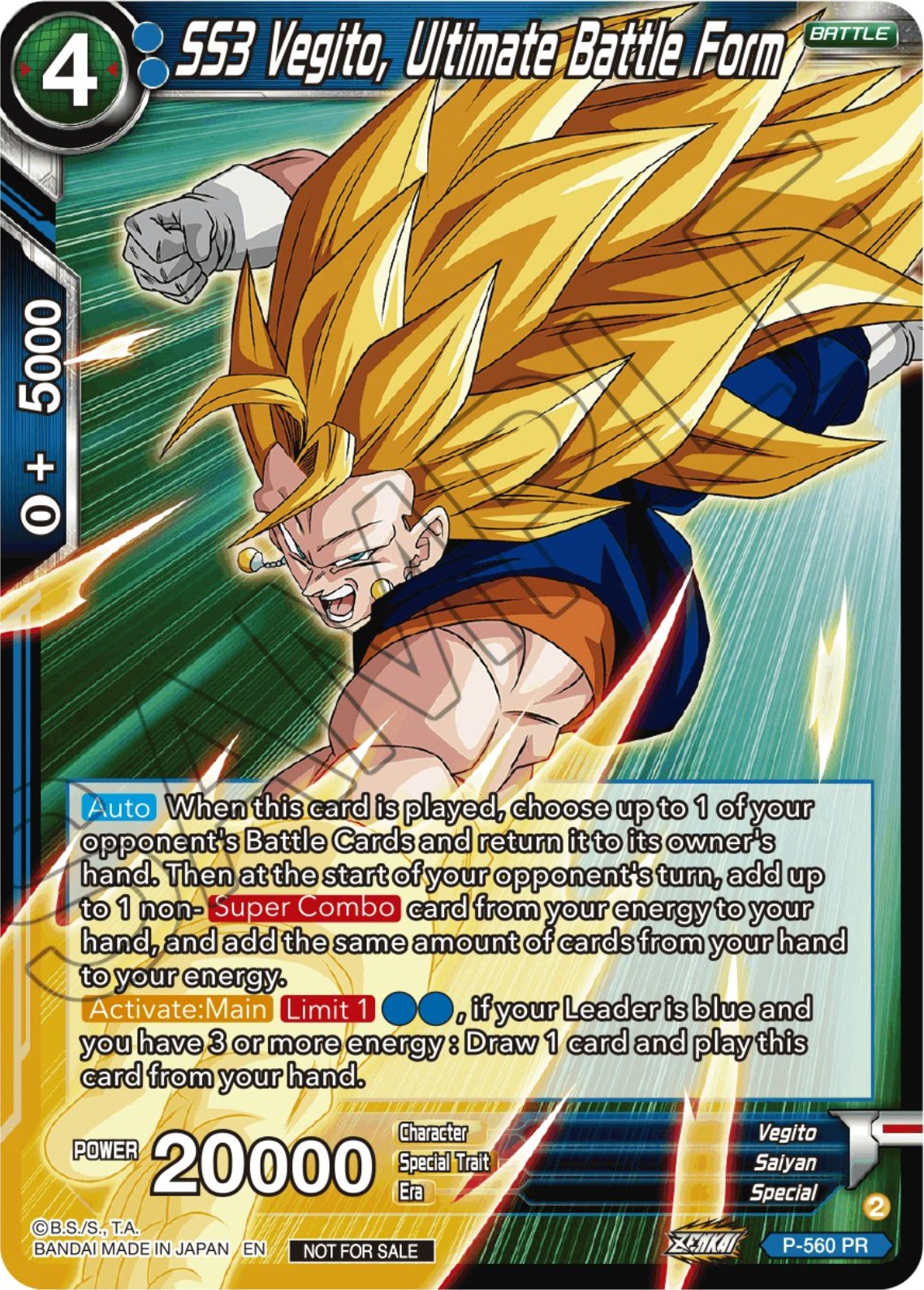 SS3 Vegito, Ultimate Battle Form (Zenkai Series Tournament Pack Vol.6) (P-560) [Tournament Promotion Cards] | Dragon's Lair Comics and Fantasy Houston TX