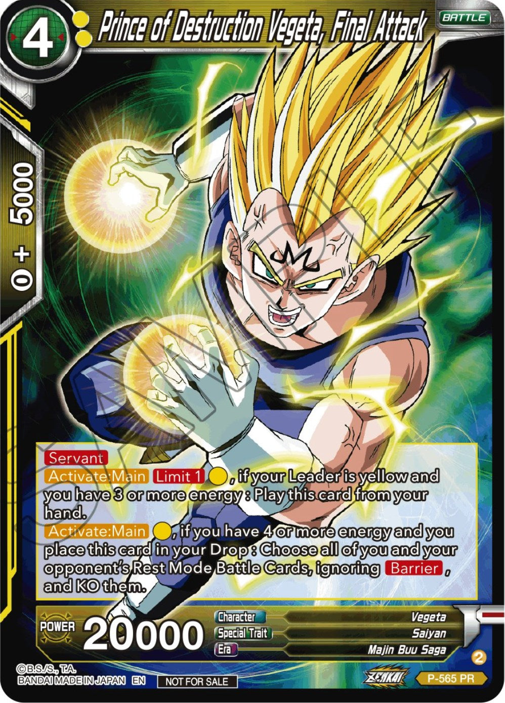 Prince of Destrcution Vegeta, Final Attack (Zenkai Series Tournament Pack Vol.6) (P-565) [Tournament Promotion Cards] | Dragon's Lair Comics and Fantasy Houston TX