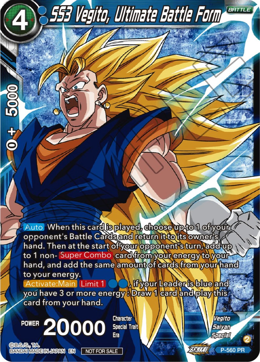 SS3 Vegito, Ultimate Battle Form (Zenkai Series Tournament Pack Vol.6) (Winner) (P-560) [Tournament Promotion Cards] | Dragon's Lair Comics and Fantasy Houston TX