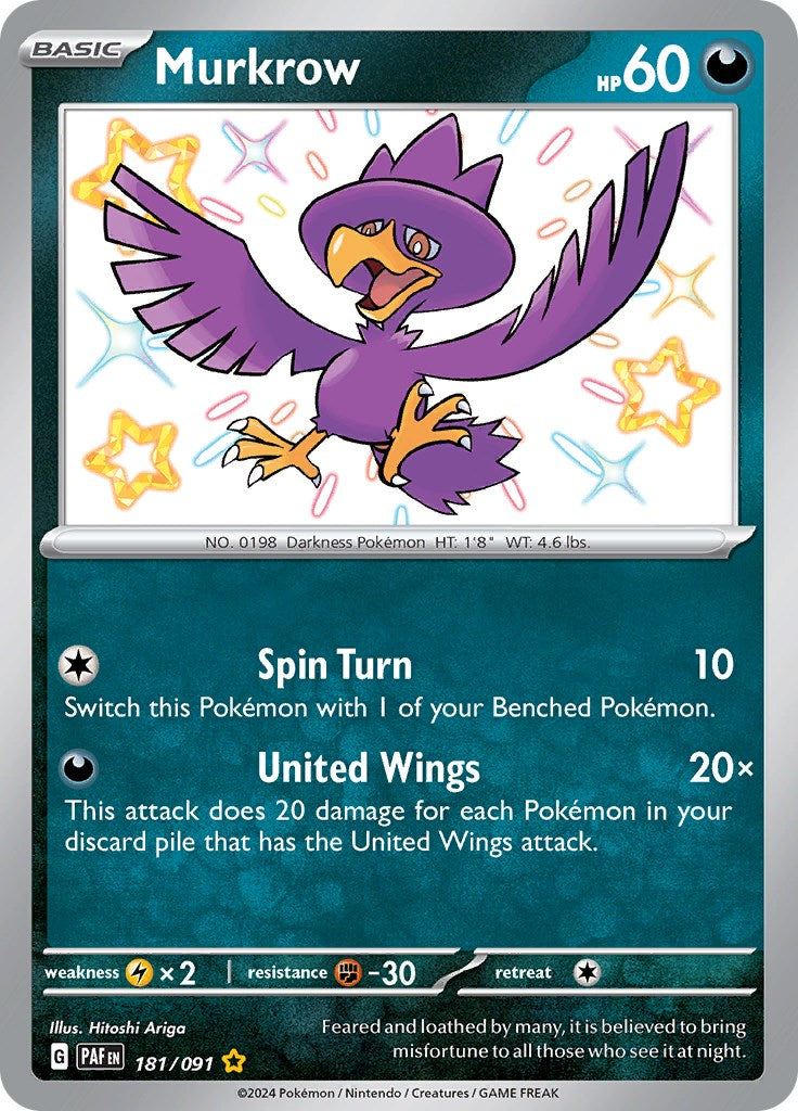 Murkrow (181/091) [Scarlet & Violet: Paldean Fates] | Dragon's Lair Comics and Fantasy Houston TX