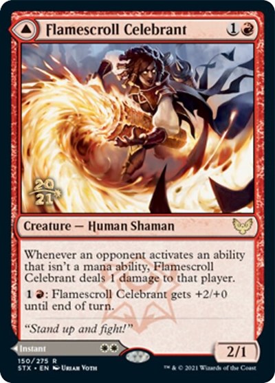 Flamescroll Celebrant // Revel in Silence [Strixhaven: School of Mages Prerelease Promos] | Dragon's Lair Comics and Fantasy Houston TX