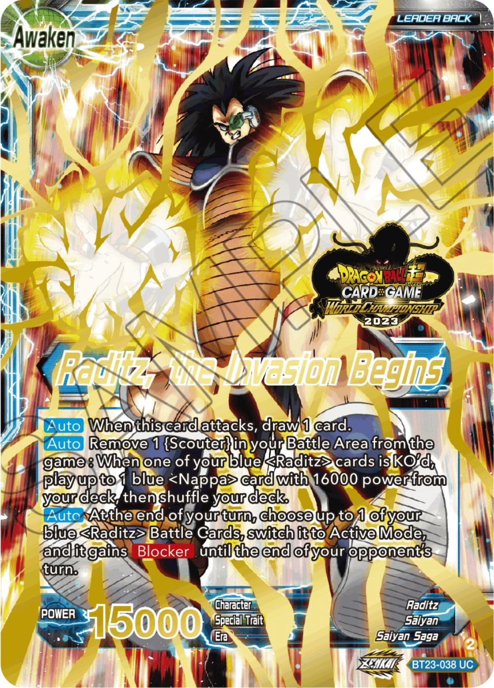 Raditz // Raditz, the Invasion Begins (2023 Worlds ZENKAI 06 Leader Set) (BT23-038) [Tournament Promotion Cards] | Dragon's Lair Comics and Fantasy Houston TX