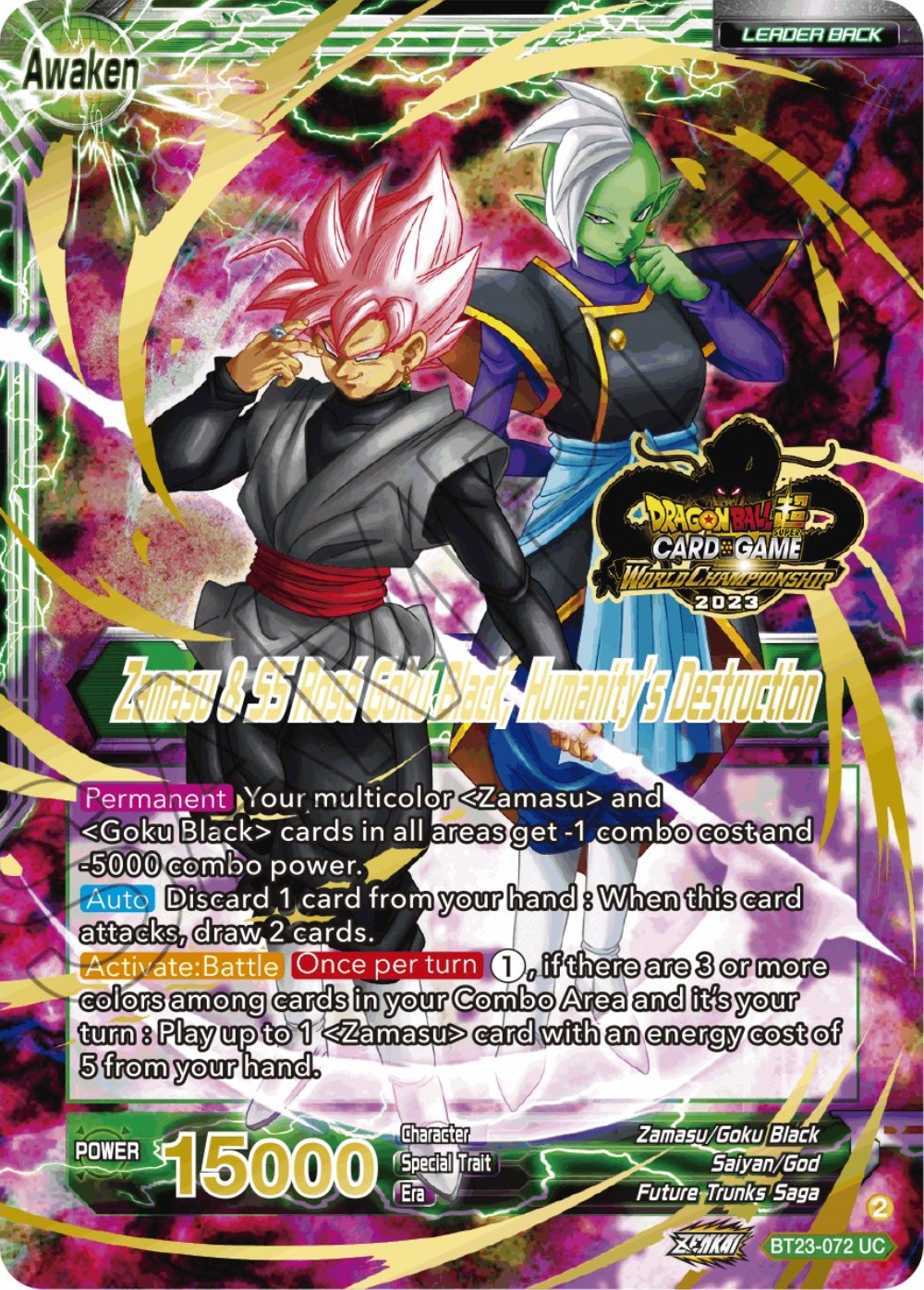 Zamasu & Goku Black // Zamasu & SS Rose Goku Black, Humanity's Destruction (2023 Worlds ZENKAI 06 Leader Set) (BT23-072) [Tournament Promotion Cards] | Dragon's Lair Comics and Fantasy Houston TX