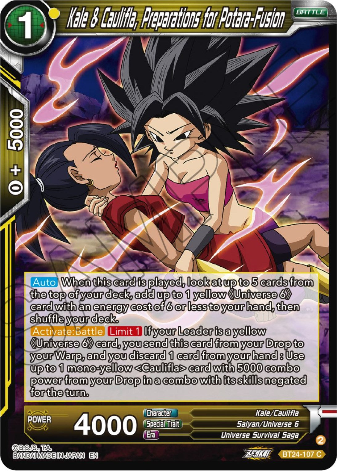 Kale & Caulifla, preparations for Potara-Fusion (BT24-107) [Beyond Generations] | Dragon's Lair Comics and Fantasy Houston TX