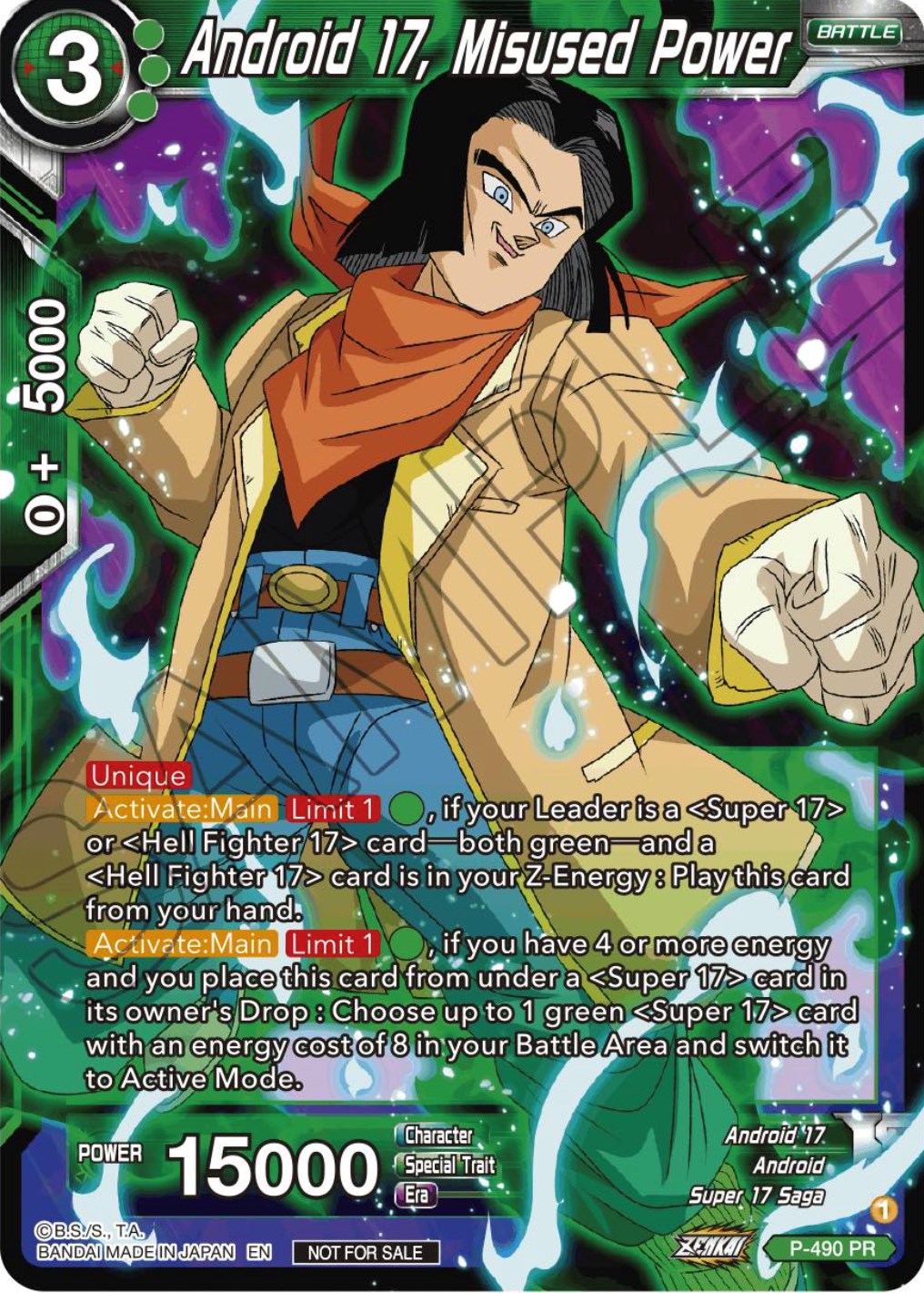 Android 17, Misused Power (Zenkai Series Tournament Pack Vol.3) (P-490) [Tournament Promotion Cards] | Dragon's Lair Comics and Fantasy Houston TX