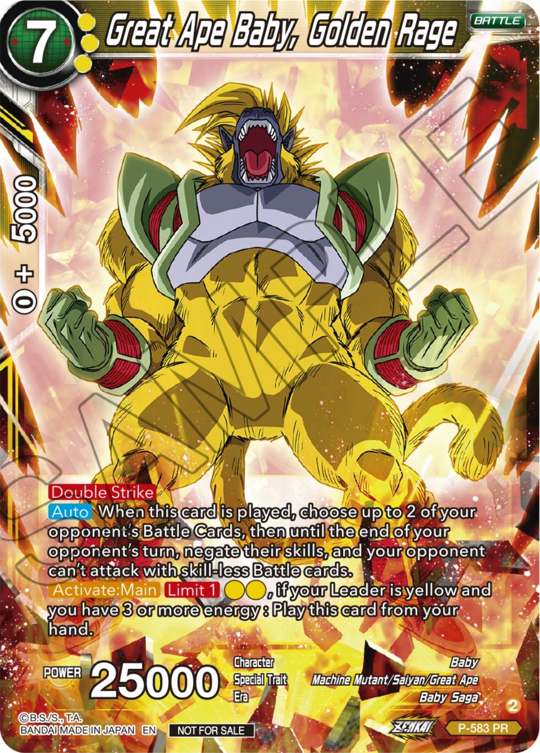 Great Ape Baby, Golden Rage (Zenkai Series Tournament Pack Vol.7) (P-583) [Tournament Promotion Cards] | Dragon's Lair Comics and Fantasy Houston TX