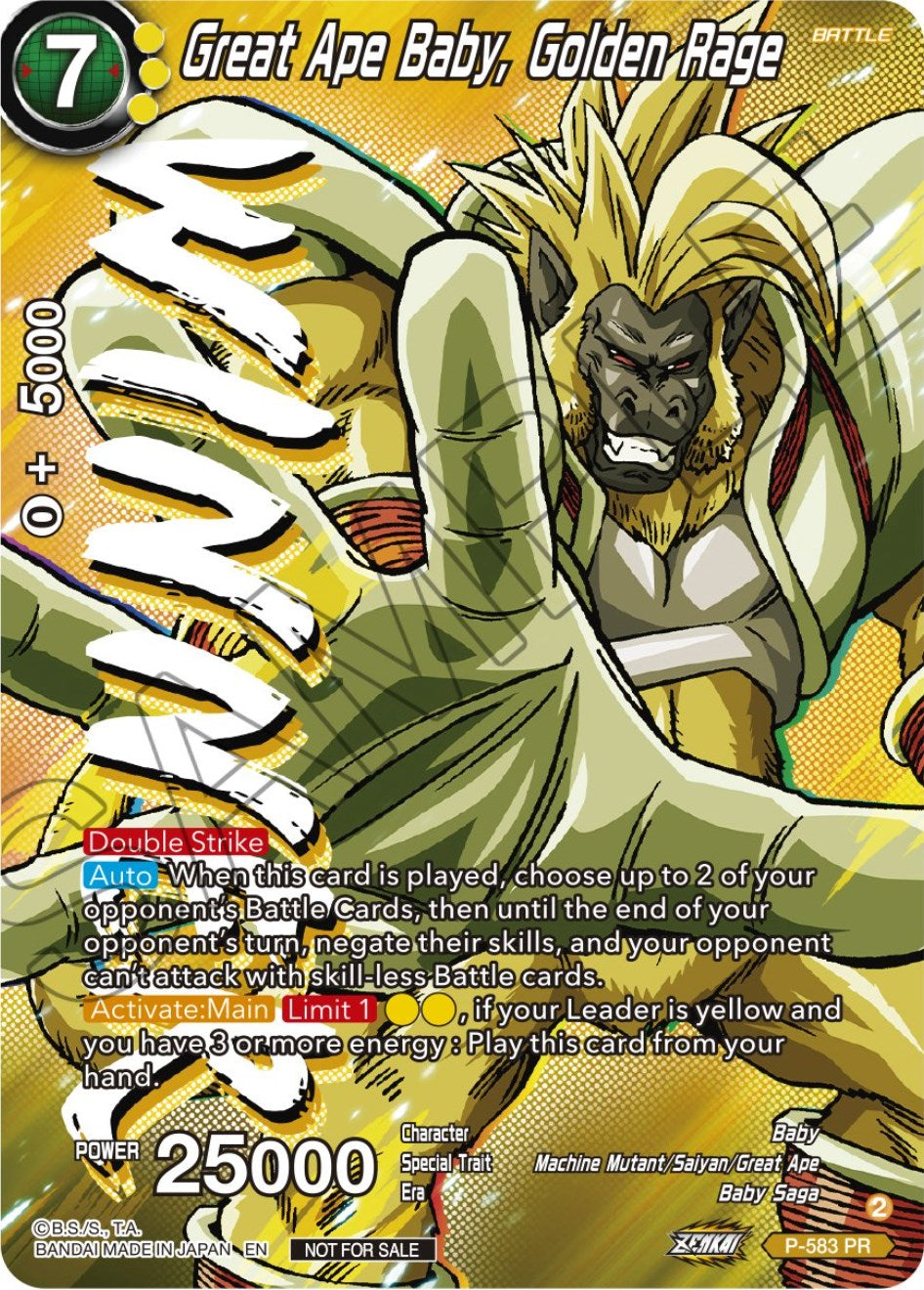 Great Ape Baby, Golden Rage (Zenkai Series Tournament Pack Vol.7) (Winner) (P-583) [Tournament Promotion Cards] | Dragon's Lair Comics and Fantasy Houston TX