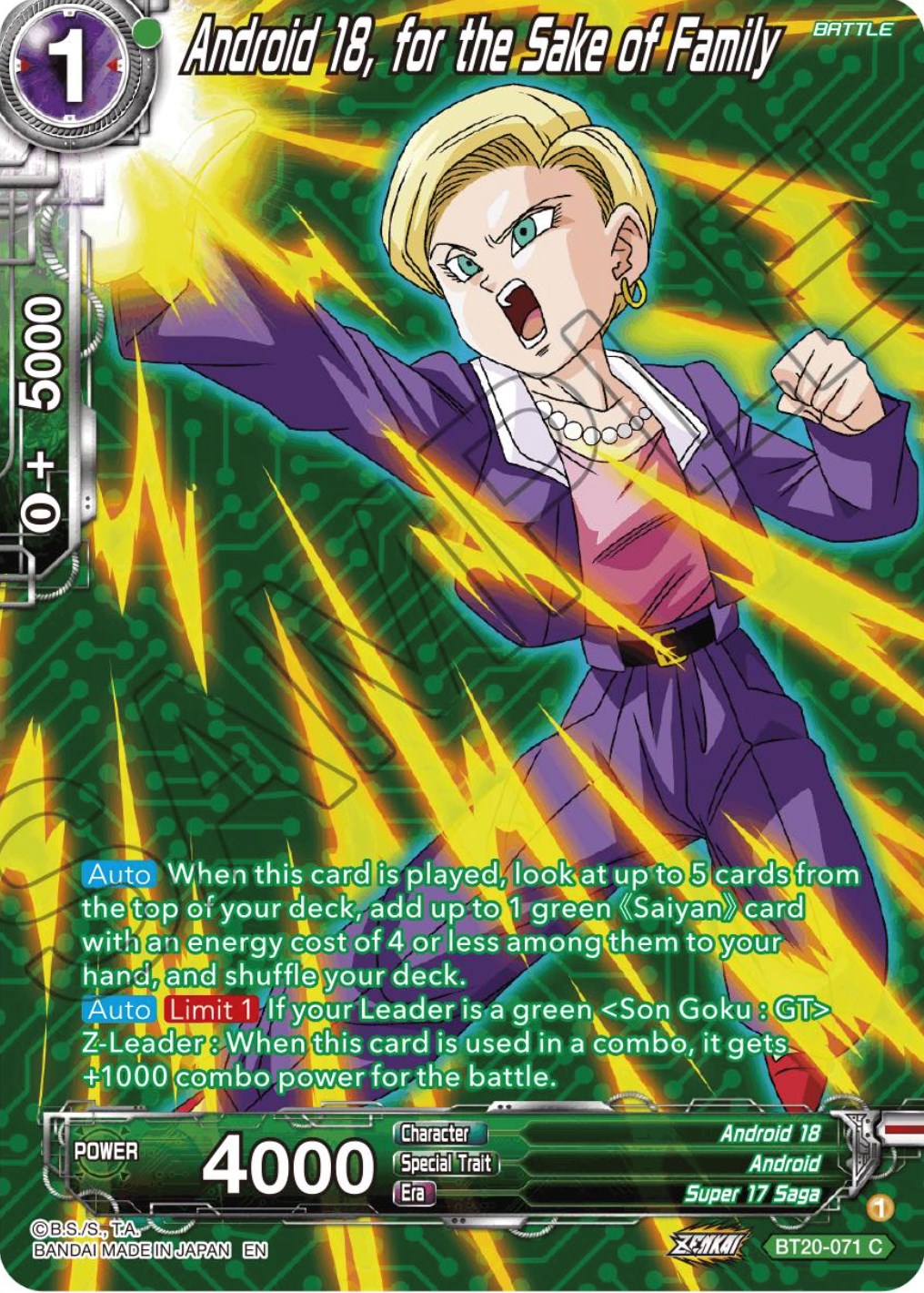 Android 18, for the Sake of Family (Silver Foil) (BT20-071) [Power Absorbed] | Dragon's Lair Comics and Fantasy Houston TX