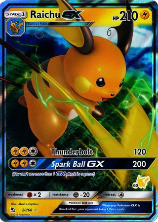 Raichu GX (20/68) (Pikachu Stamp #60) [Battle Academy 2020] | Dragon's Lair Comics and Fantasy Houston TX