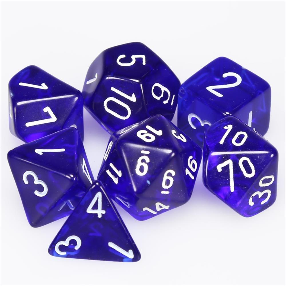 Chessex Translucent Blue with White Poly 7 Set | Dragon's Lair Comics and Fantasy Houston TX