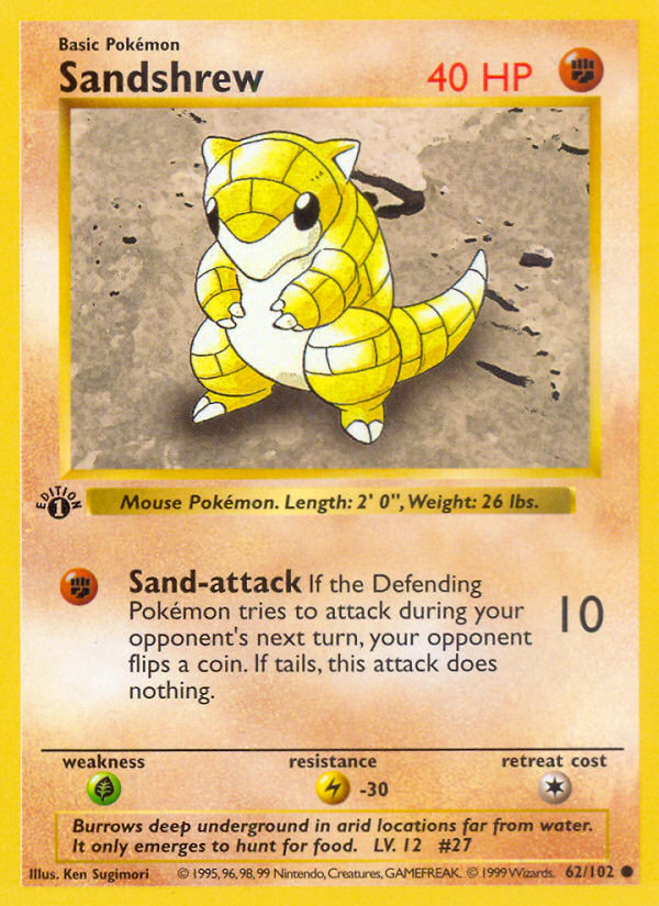 Sandshrew (62/102) (Shadowless) [Base Set 1st Edition] | Dragon's Lair Comics and Fantasy Houston TX