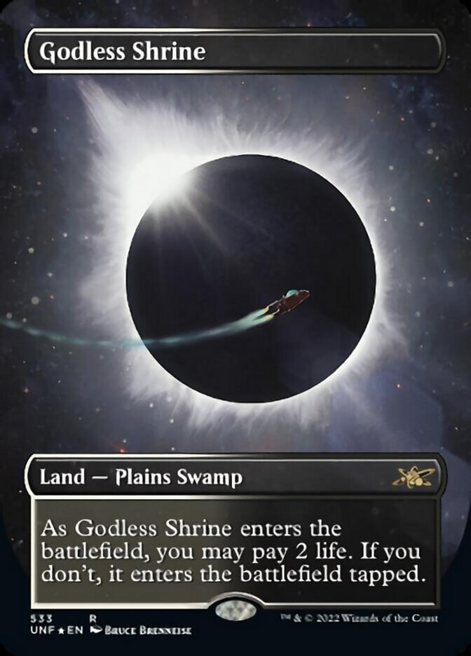 Godless Shrine (Borderless) (Galaxy Foil) [Unfinity] | Dragon's Lair Comics and Fantasy Houston TX