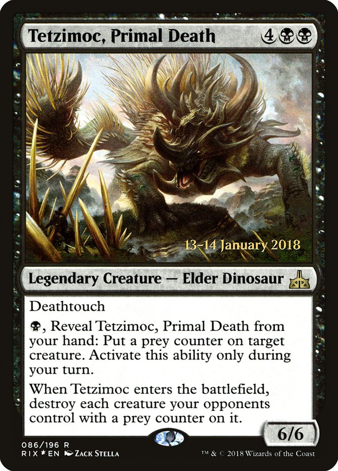 Tetzimoc, Primal Death [Rivals of Ixalan Prerelease Promos] | Dragon's Lair Comics and Fantasy Houston TX