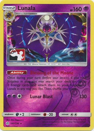 Lunala (102/236) (Pokemon Club Special Print) [Sun & Moon: Cosmic Eclipse] | Dragon's Lair Comics and Fantasy Houston TX