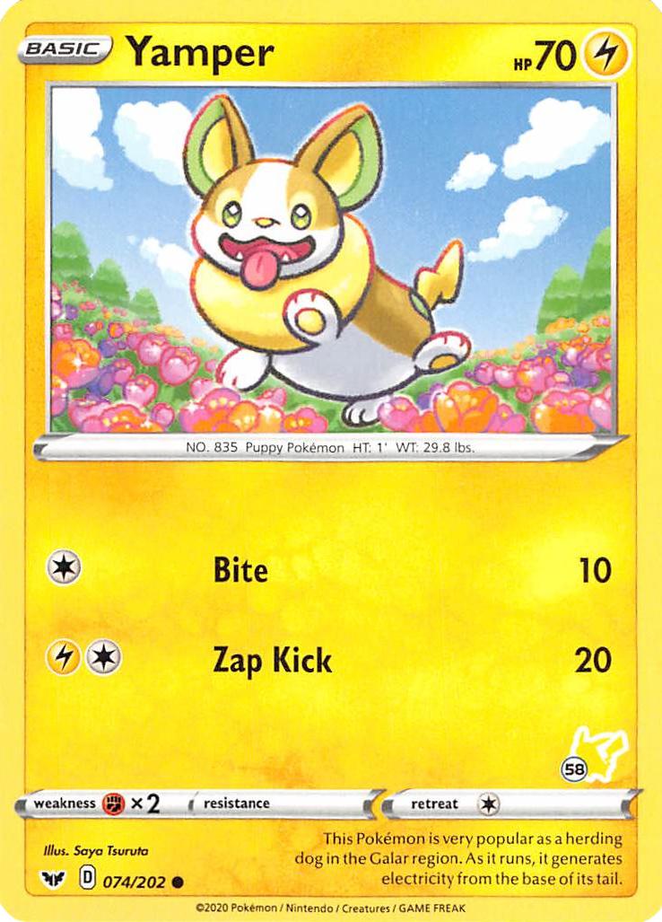 Yamper (074/202) (Pikachu Stamp #58) [Battle Academy 2022] | Dragon's Lair Comics and Fantasy Houston TX