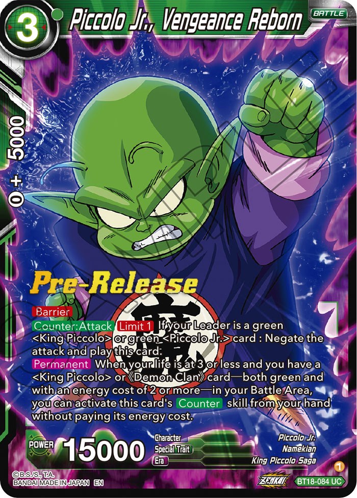 Piccolo Jr., Vengeance Reborn (BT18-084) [Dawn of the Z-Legends Prerelease Promos] | Dragon's Lair Comics and Fantasy Houston TX