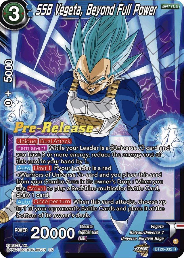 SSB Vegeta, Beyond Full Power (BT20-032) [Power Absorbed Prerelease Promos] | Dragon's Lair Comics and Fantasy Houston TX