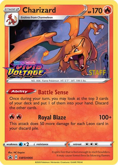 Charizard (SWSH066) (Staff Prerelease Promo) [Sword & Shield: Black Star Promos] | Dragon's Lair Comics and Fantasy Houston TX