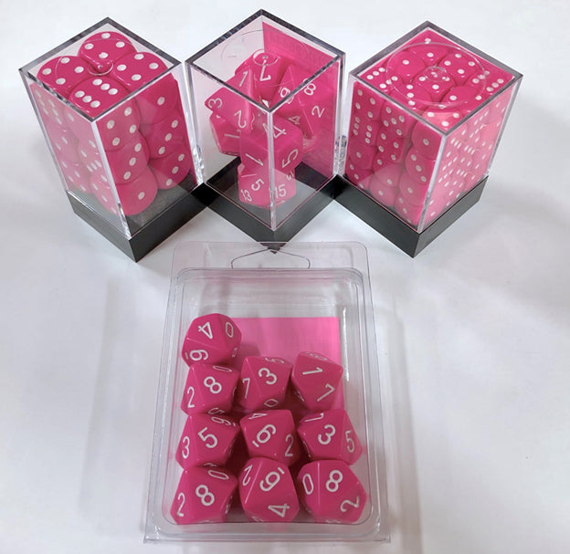 Chessex Opaque 16mm D6 Pink/ White 12 ct | Dragon's Lair Comics and Fantasy Houston TX