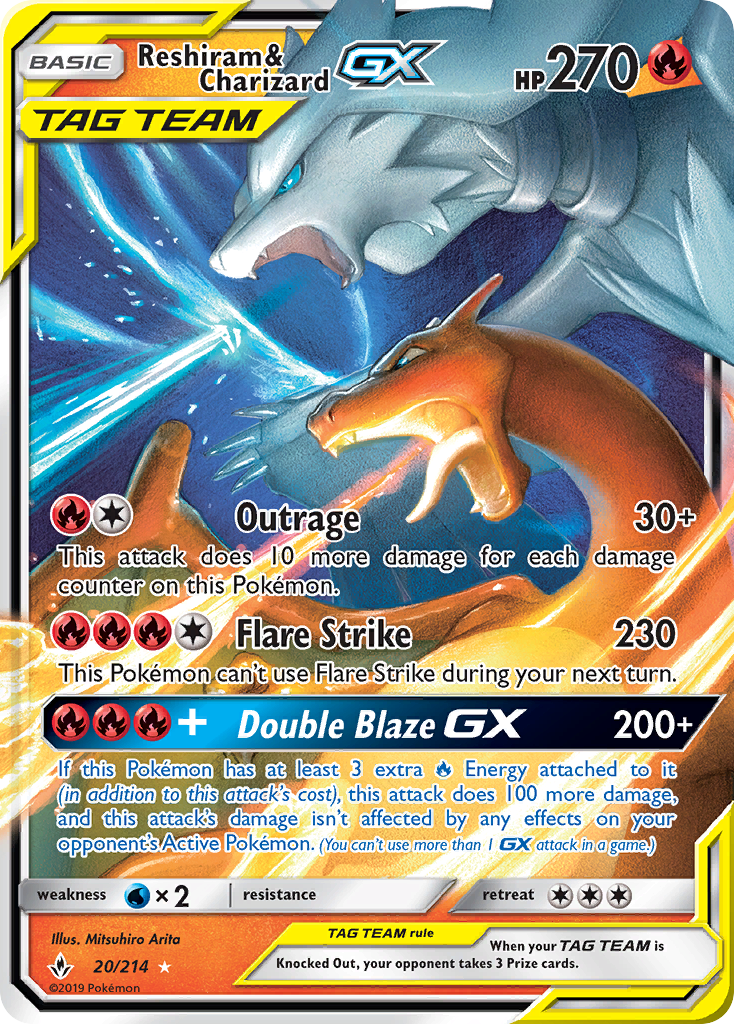 Reshiram & Charizard GX (20/214) [Sun & Moon: Unbroken Bonds] | Dragon's Lair Comics and Fantasy Houston TX