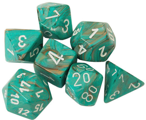 Chessex Dice Menagerie 10 Poly Marble Oxi Copper/White Poly 7 Set | Dragon's Lair Comics and Fantasy Houston TX