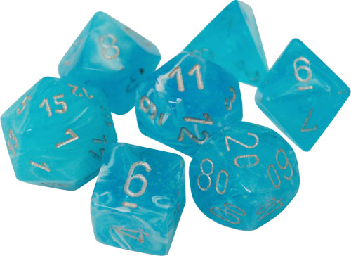 Chessex Dice Menagerie 10 Luminary Poly Sky/Silver Poly 7 Set | Dragon's Lair Comics and Fantasy Houston TX