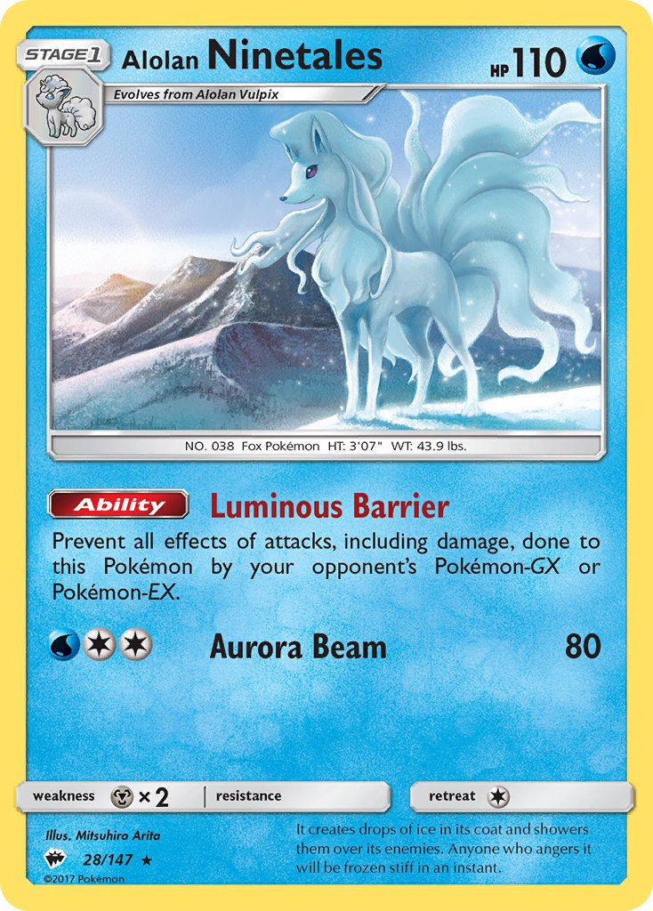 Alolan Ninetales (28/147) (Water Web Holo) (Theme Deck Exclusives) [Sun & Moon: Burning Shadows] | Dragon's Lair Comics and Fantasy Houston TX