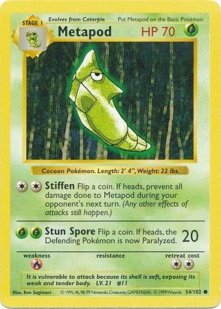 Metapod (54/102) [Base Set Shadowless Unlimited] | Dragon's Lair Comics and Fantasy Houston TX