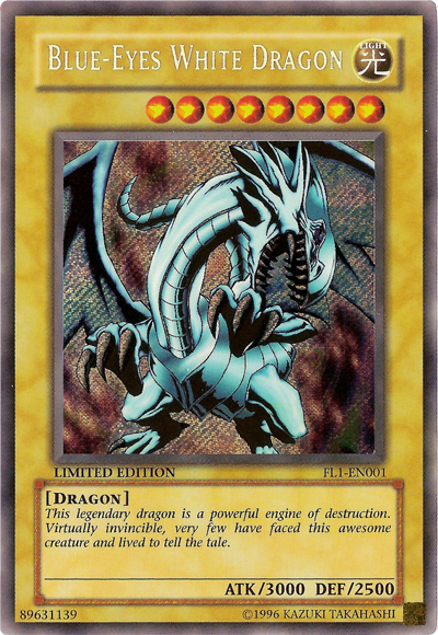 Blue-Eyes White Dragon [FL1-EN001] Secret Rare | Dragon's Lair Comics and Fantasy Houston TX