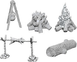 WizKids Deep Cuts Unpainted Miniatures: W10 Camp Fire & Sitting Log | Dragon's Lair Comics and Fantasy Houston TX