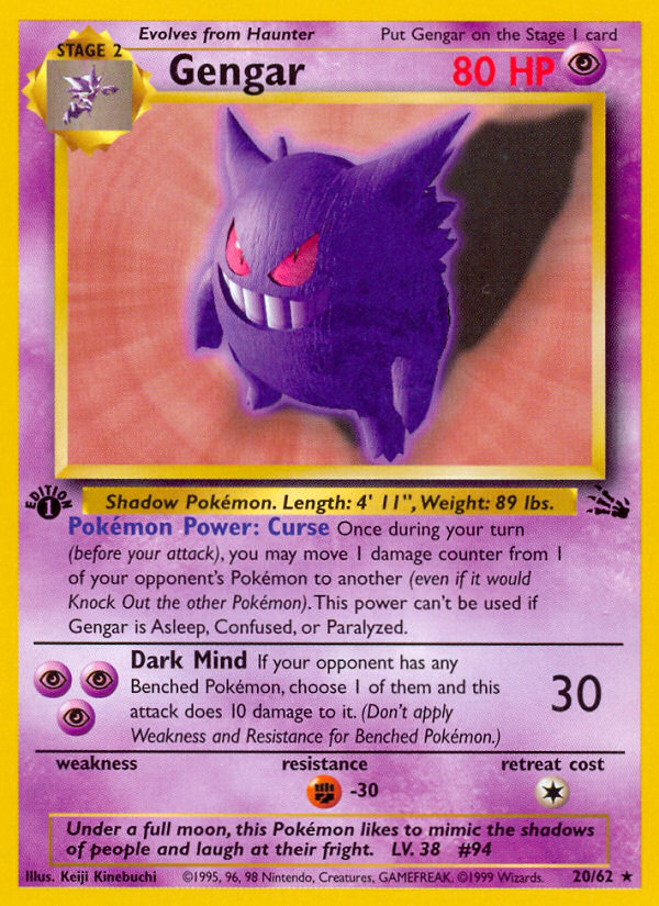 Gengar (20/62) [Fossil 1st Edition] | Dragon's Lair Comics and Fantasy Houston TX