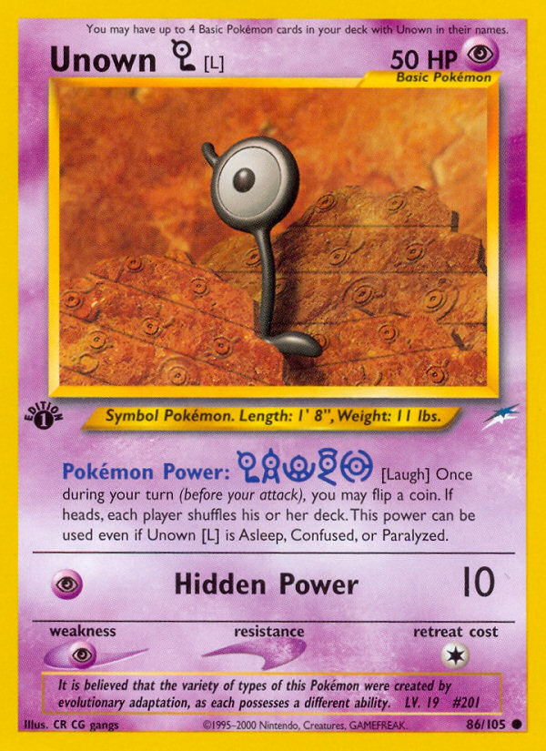 Unown [L] (86/105) [Neo Destiny 1st Edition] | Dragon's Lair Comics and Fantasy Houston TX