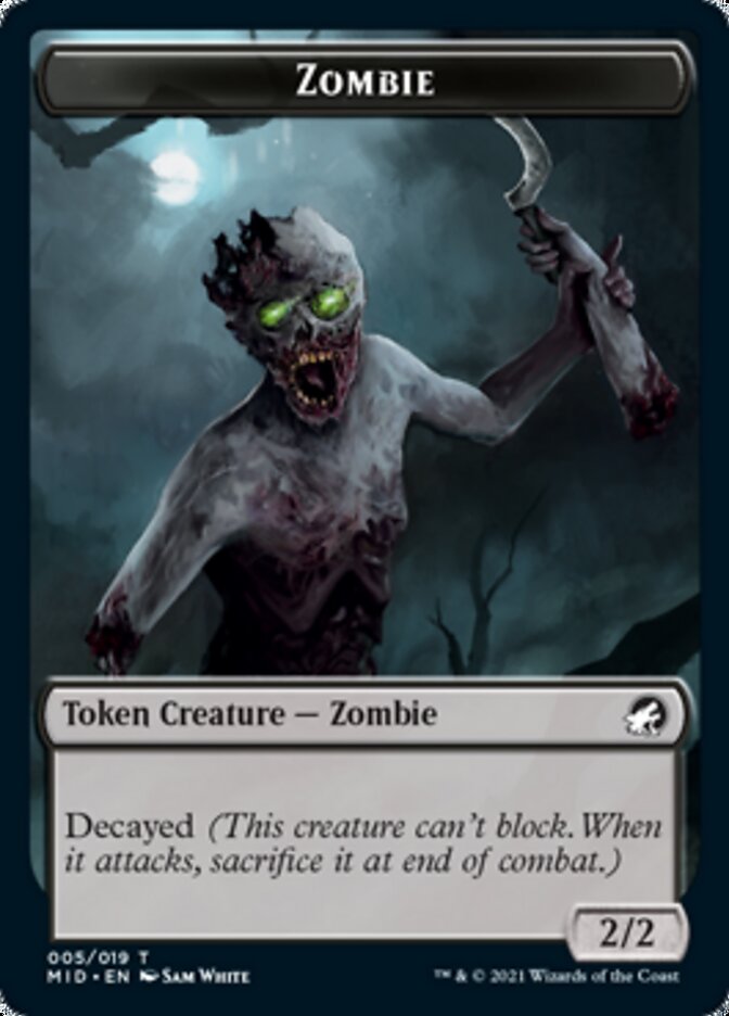 Zombie (005) // Wrenn and Seven Emblem Double-Sided Token [Innistrad: Midnight Hunt Tokens] | Dragon's Lair Comics and Fantasy Houston TX