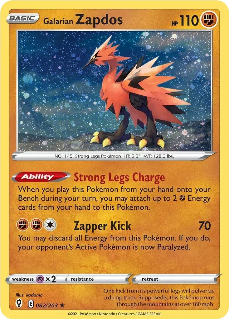 Galarian Zapdos (082/203) (Cosmos Holo) [Sword & Shield: Evolving Skies] | Dragon's Lair Comics and Fantasy Houston TX