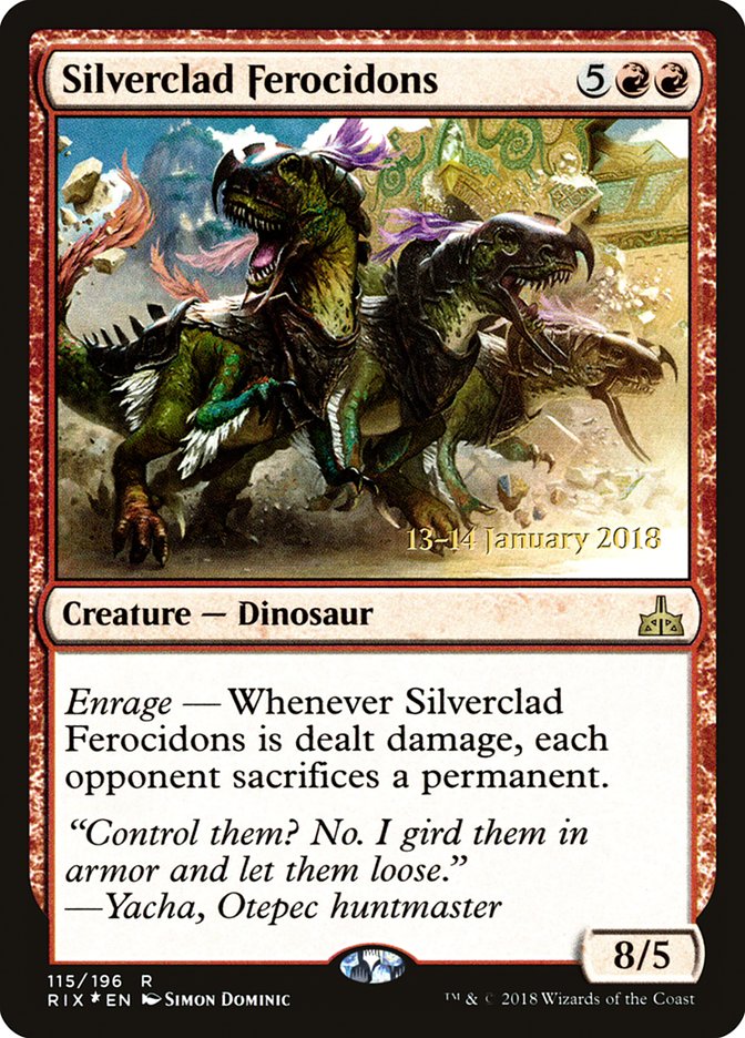 Silverclad Ferocidons [Rivals of Ixalan Prerelease Promos] | Dragon's Lair Comics and Fantasy Houston TX