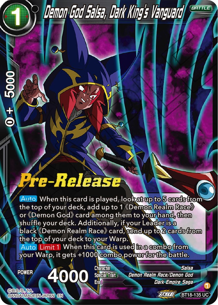 Demon God Salsa, Dark King's Vanguard (BT18-135) [Dawn of the Z-Legends Prerelease Promos] | Dragon's Lair Comics and Fantasy Houston TX