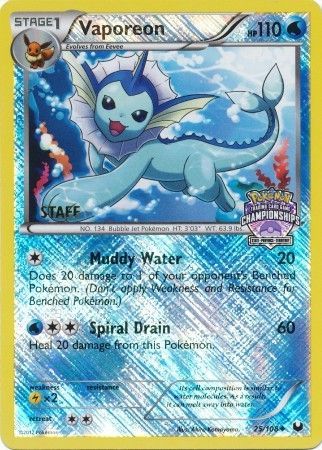 Vaporeon (25/108) (State Province Championship 2013 Promo Staff) [Black & White: Dark Explorers] | Dragon's Lair Comics and Fantasy Houston TX